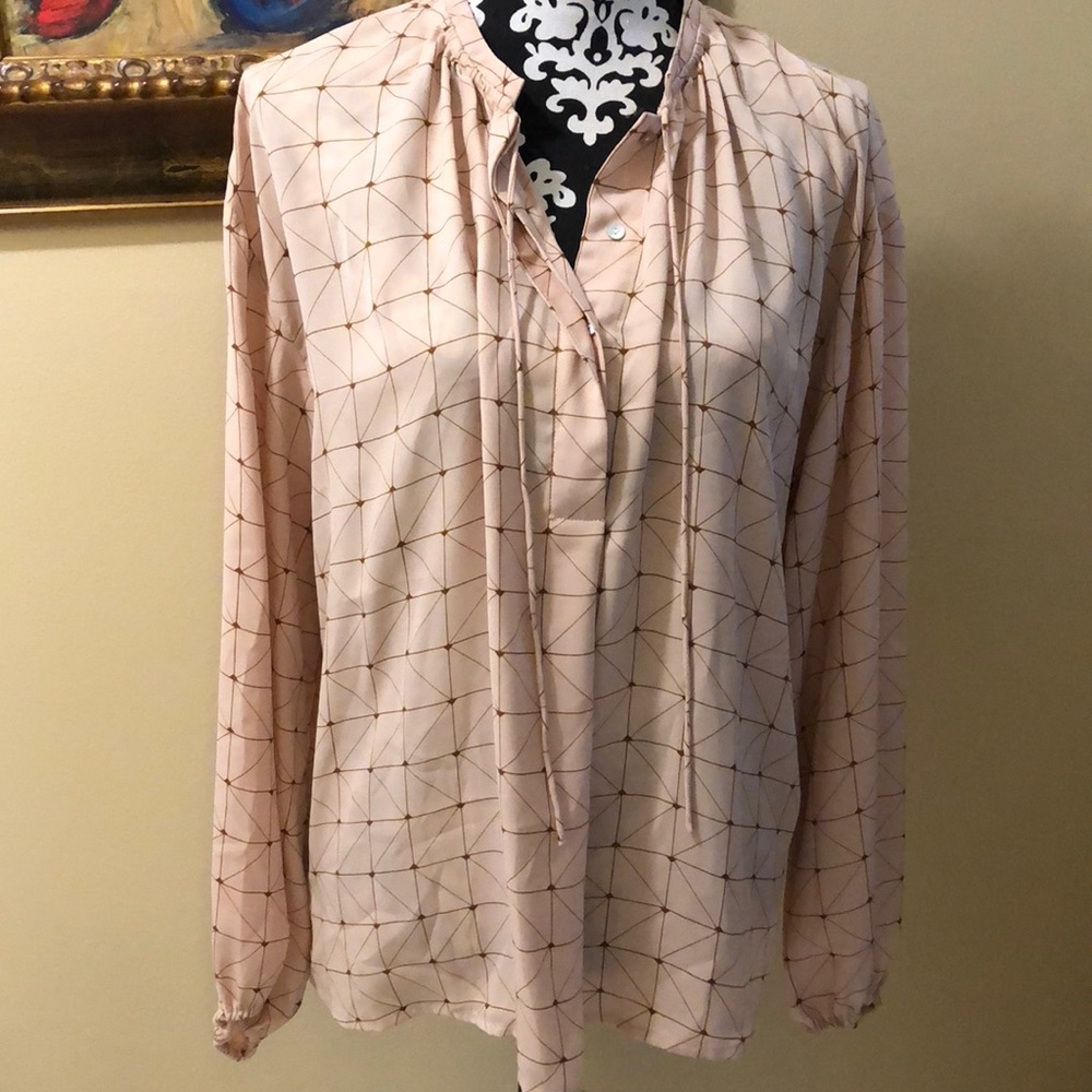 a new day no collar part button down, front pleat long sleeved blouse